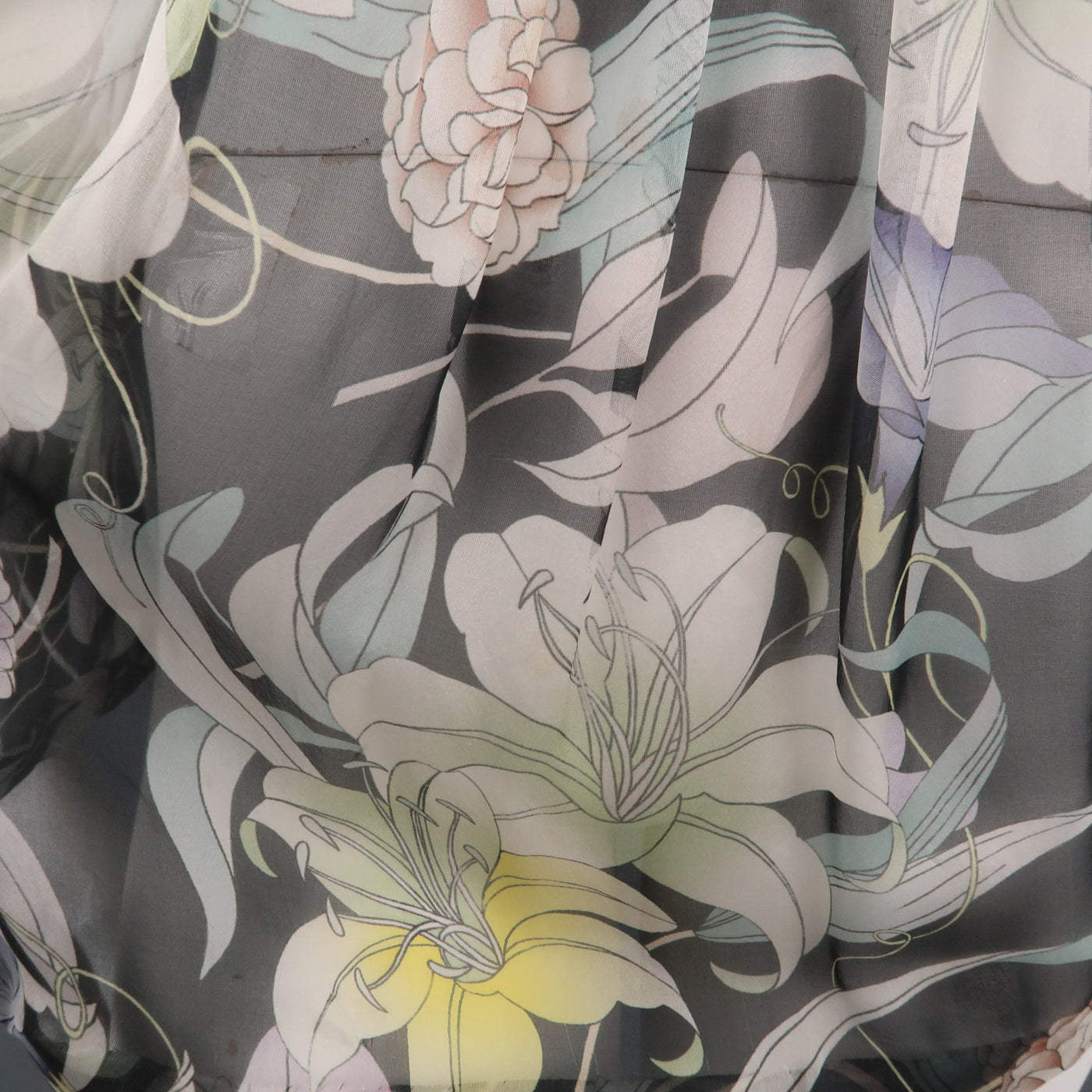 DRIES VAN NOTEN Size 10 Grey Floral Silk Chiffon Asymmetrical Blouse