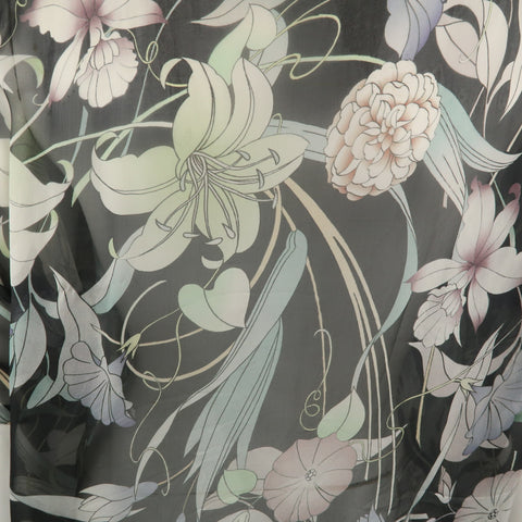 DRIES VAN NOTEN Size 10 Grey Floral Silk Chiffon Asymmetrical Blouse
