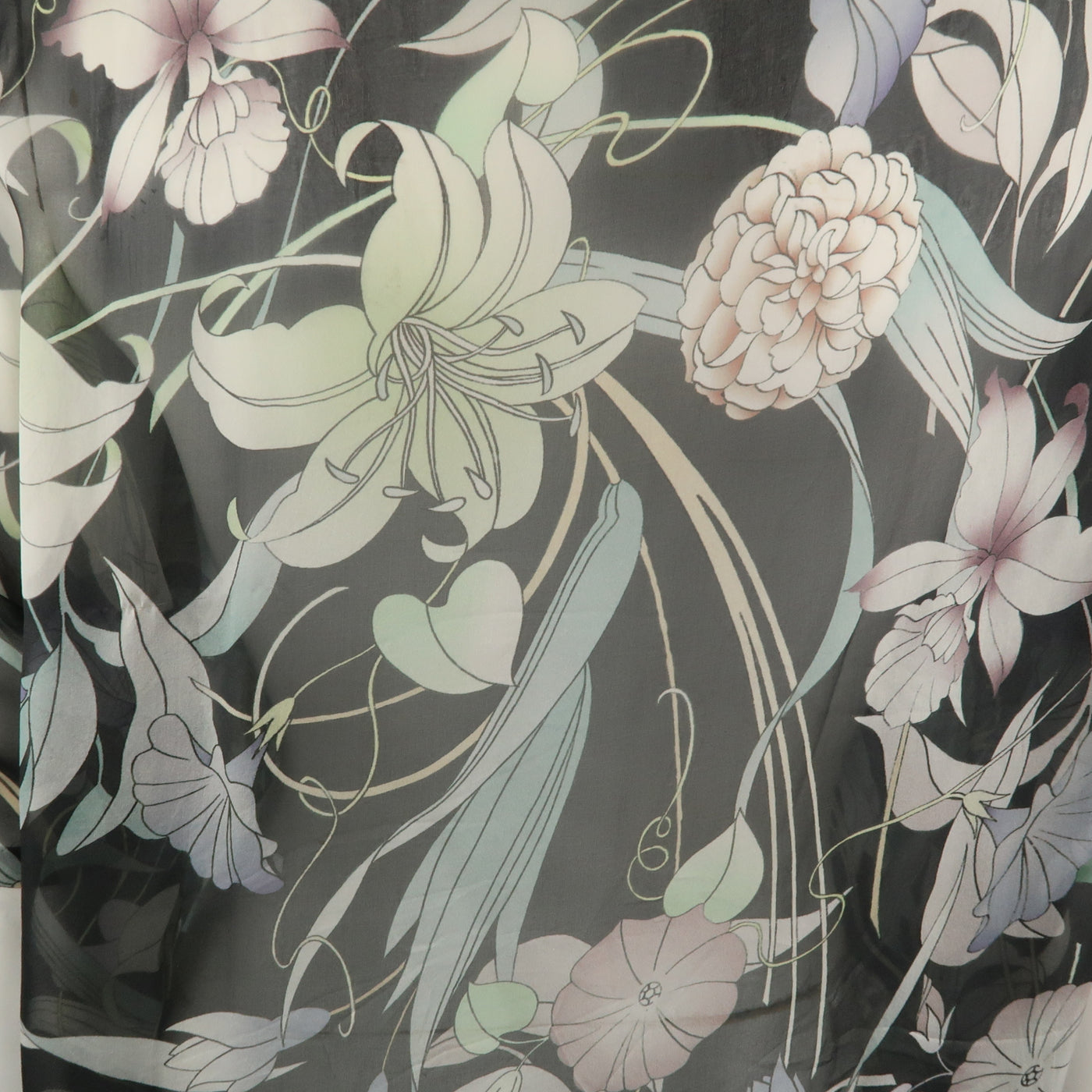 DRIES VAN NOTEN Size 10 Grey Floral Silk Chiffon Asymmetrical Blouse