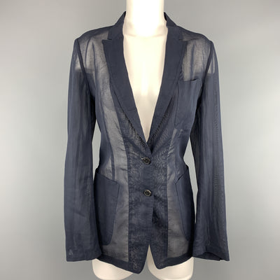 DRIES VAN NOTEN Size 6 Navy Blue Sheer Cotton Jacket / Blazer