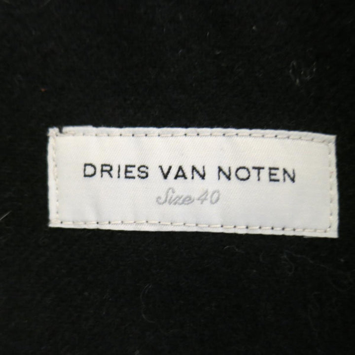 DRIES VAN NOTEN Size 8 Beige & Black Print Wool Pointed Lapel Jacket