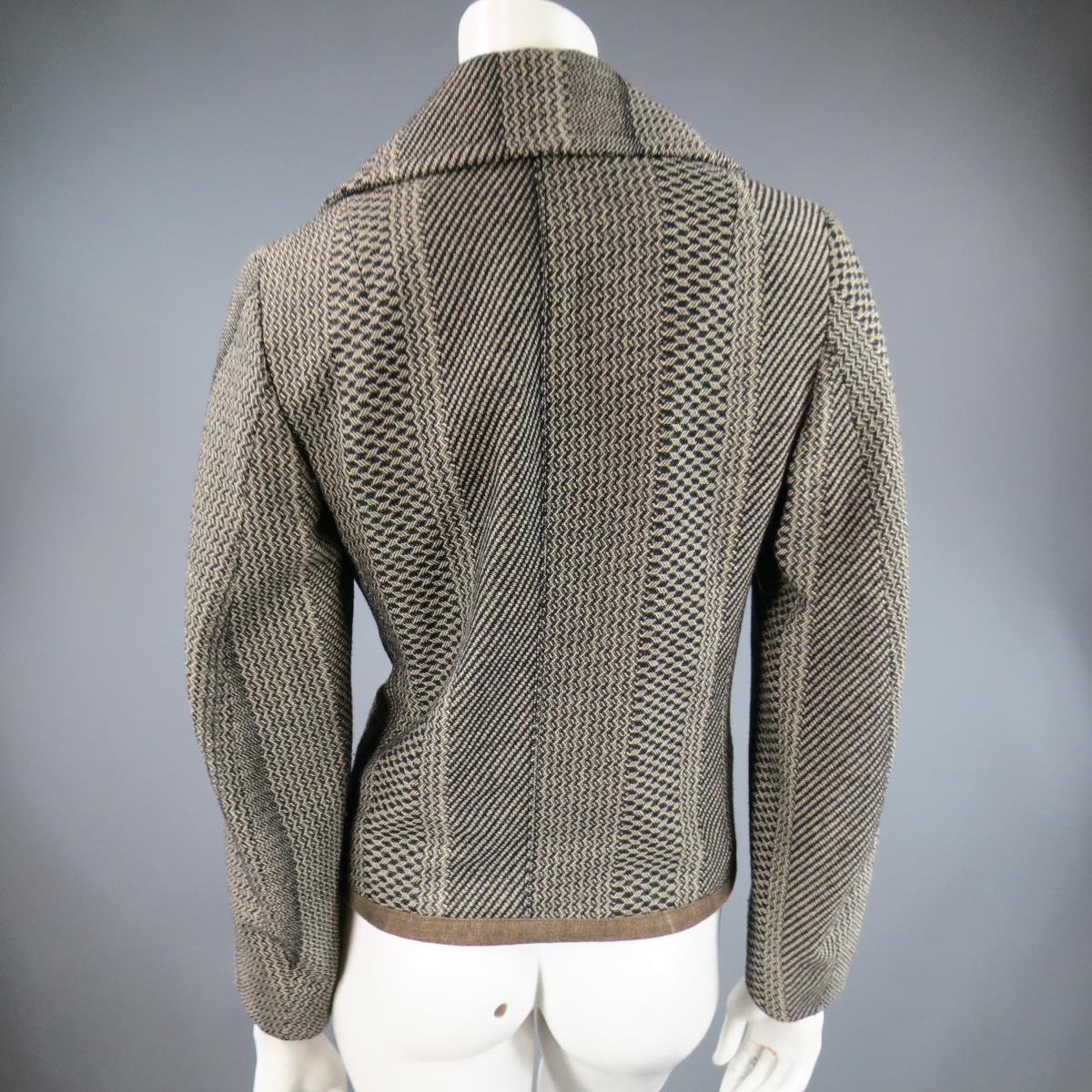 DRIES VAN NOTEN Size 8 Beige & Black Print Wool Pointed Lapel Jacket