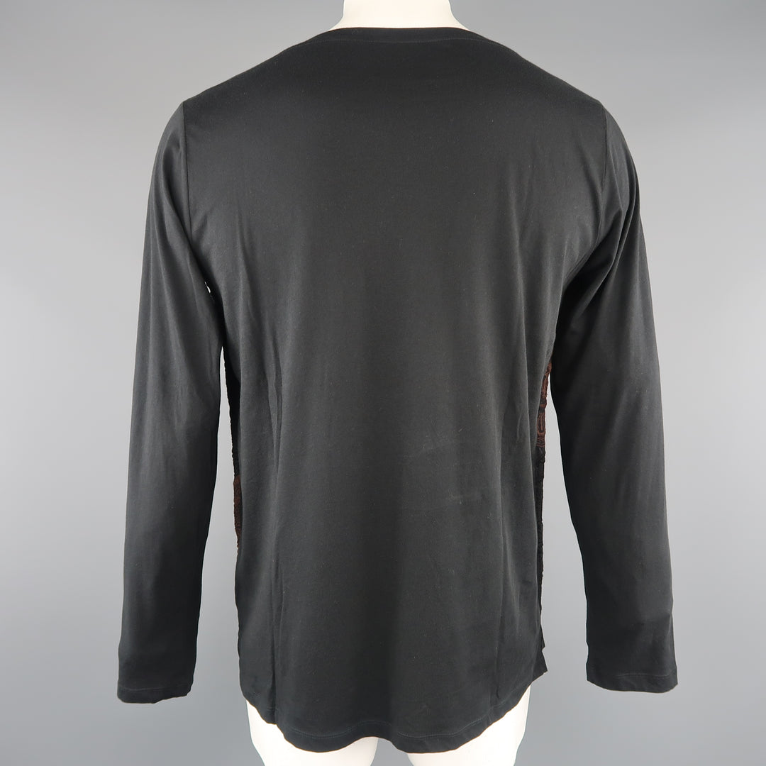 DRIES VAN NOTEN Size S Black Embroidery Cotton / Silk Pullover Sweater