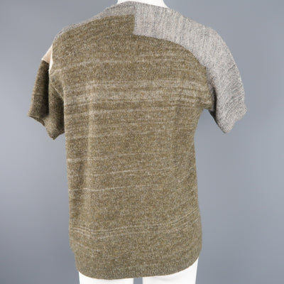 DRIES VAN NOTEN Size S Olive Silver & Beige Wool Blend Short Sleeve Pullover