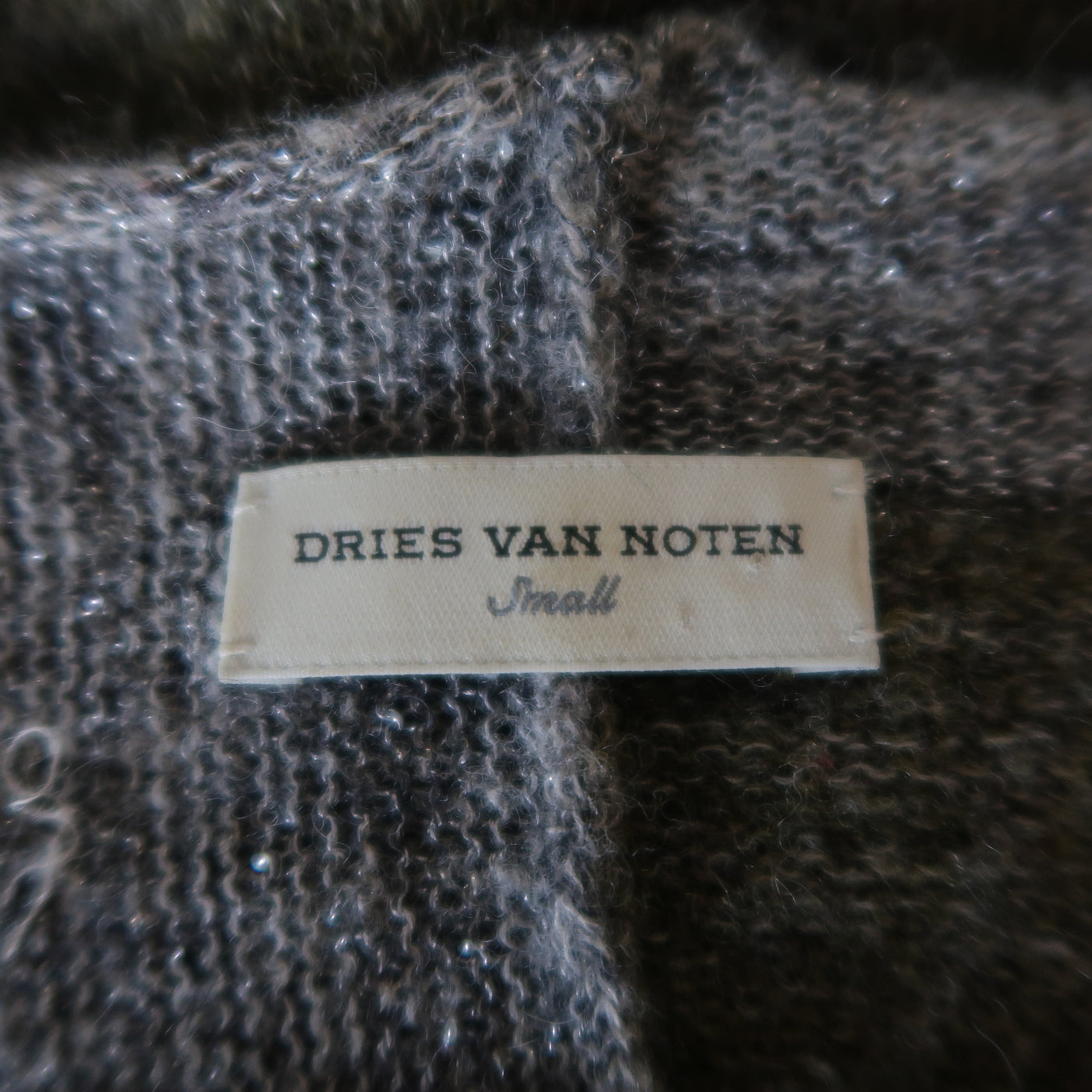 DRIES VAN NOTEN Size S Olive Silver & Beige Wool Blend Short Sleeve Pullover