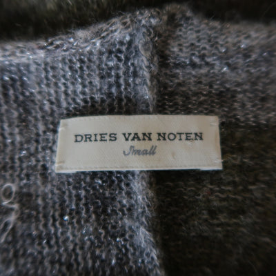 DRIES VAN NOTEN Size S Olive Silver & Beige Wool Blend Short Sleeve Pullover