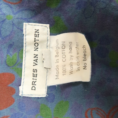 DRIES VAN NOTEN Taille XL Navy &amp; Brick Floral Cotton Français Cuff Chemise à manches longues 