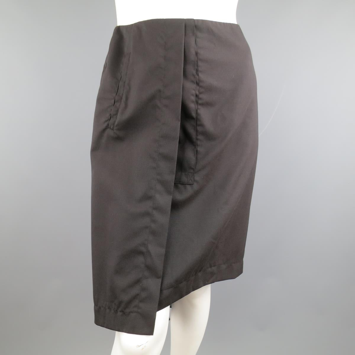 DROZDZIK Size 6 Black Pleated Wool Sheer Fishtail Pencil Skirt