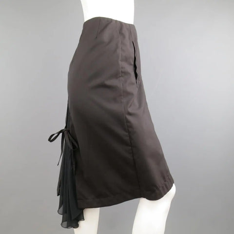 DROZDZIK Size 6 Black Pleated Wool Sheer Fishtail Pencil Skirt DROZDZIK
