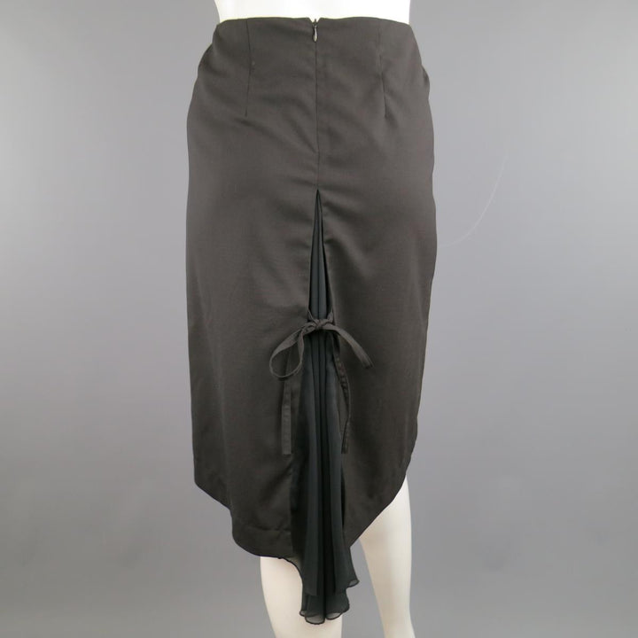 DROZDZIK Size 6 Black Pleated Wool Sheer Fishtail Pencil Skirt
