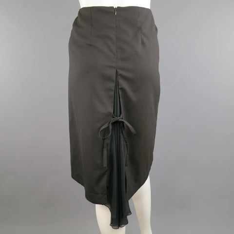 DROZDZIK Size 6 Black Pleated Wool Sheer Fishtail Pencil Skirt DROZDZIK
