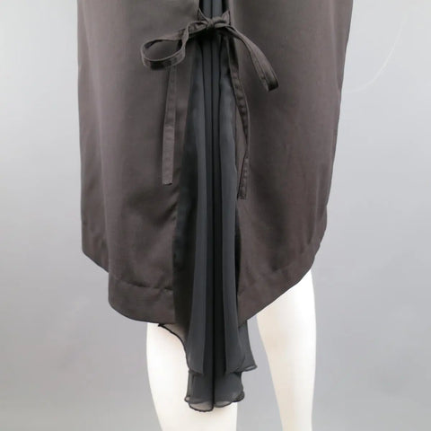 DROZDZIK Size 6 Black Pleated Wool Sheer Fishtail Pencil Skirt DROZDZIK