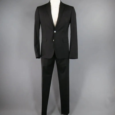 DSQUARED2 42 Short Black Solid Wool Blend 33 35 Suit DSQUARED2