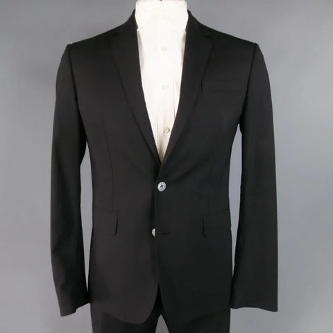 DSQUARED2 42 Short Black Solid Wool Blend 33 35 Suit DSQUARED2