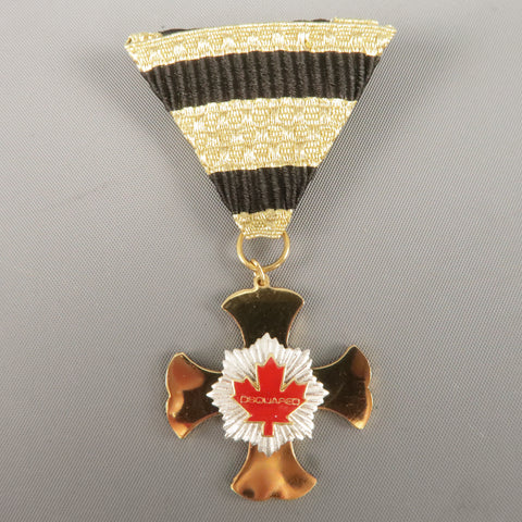 DSQUARED2 Black And Gold Stripe Ribbon Medallion Pin