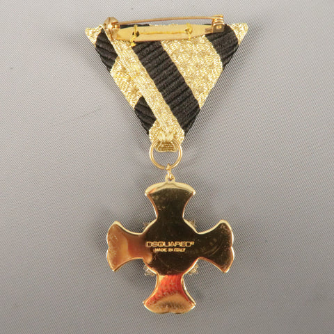 DSQUARED2 Black And Gold Stripe Ribbon Medallion Pin