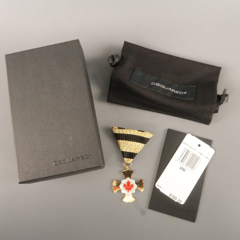 DSQUARED2 Black And Gold Stripe Ribbon Medallion Pin