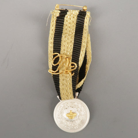 DSQUARED2 Black And Gold Stripe Ribbon Medallion Pin