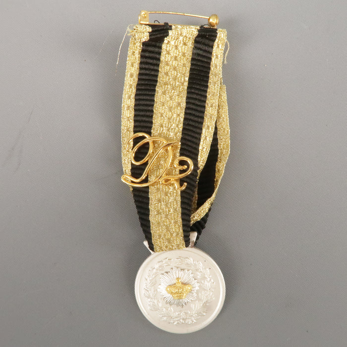 DSQUARED2 Black And Gold Stripe Ribbon Medallion Pin