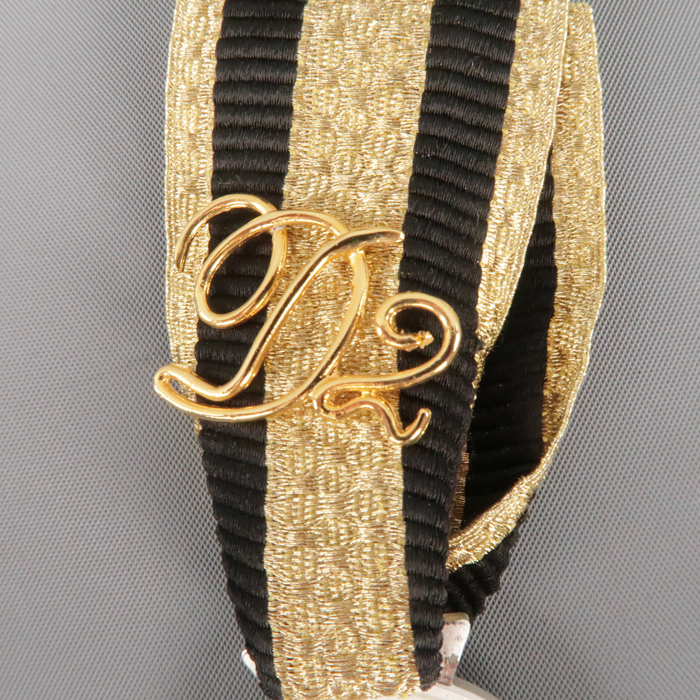 DSQUARED2 Black And Gold Stripe Ribbon Medallion Pin