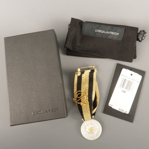 DSQUARED2 Black And Gold Stripe Ribbon Medallion Pin