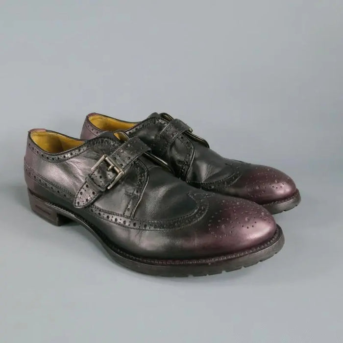 DSQUARED2 Size 11 Burgundy & Black Perforated Leather Lace Up Shoes