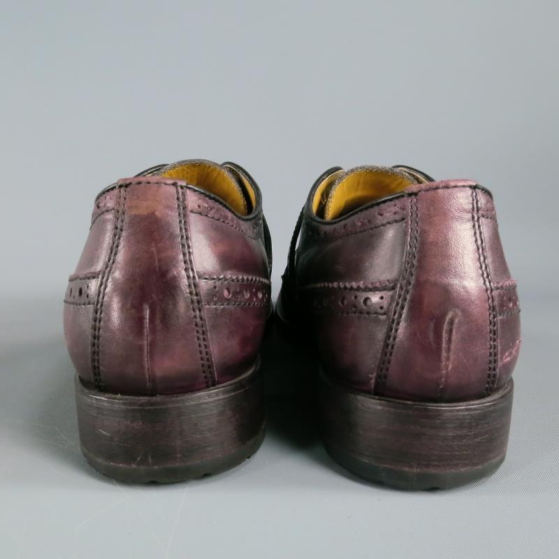 DSQUARED2 Size 11 Burgundy & Black Perforated Leather Lace Up Shoes