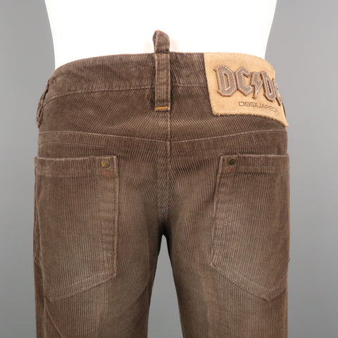 DSQUARED2 Talla 30 Pantalones casuales de pana sólida marrón con botones y bragueta 