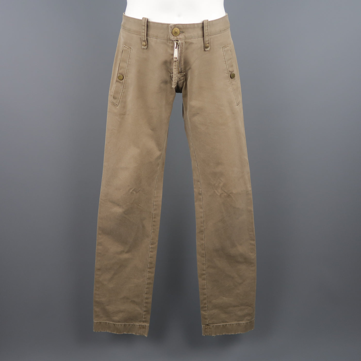 DSQUARED2 Size 30 Khaki Solid Cotton Casual Pants