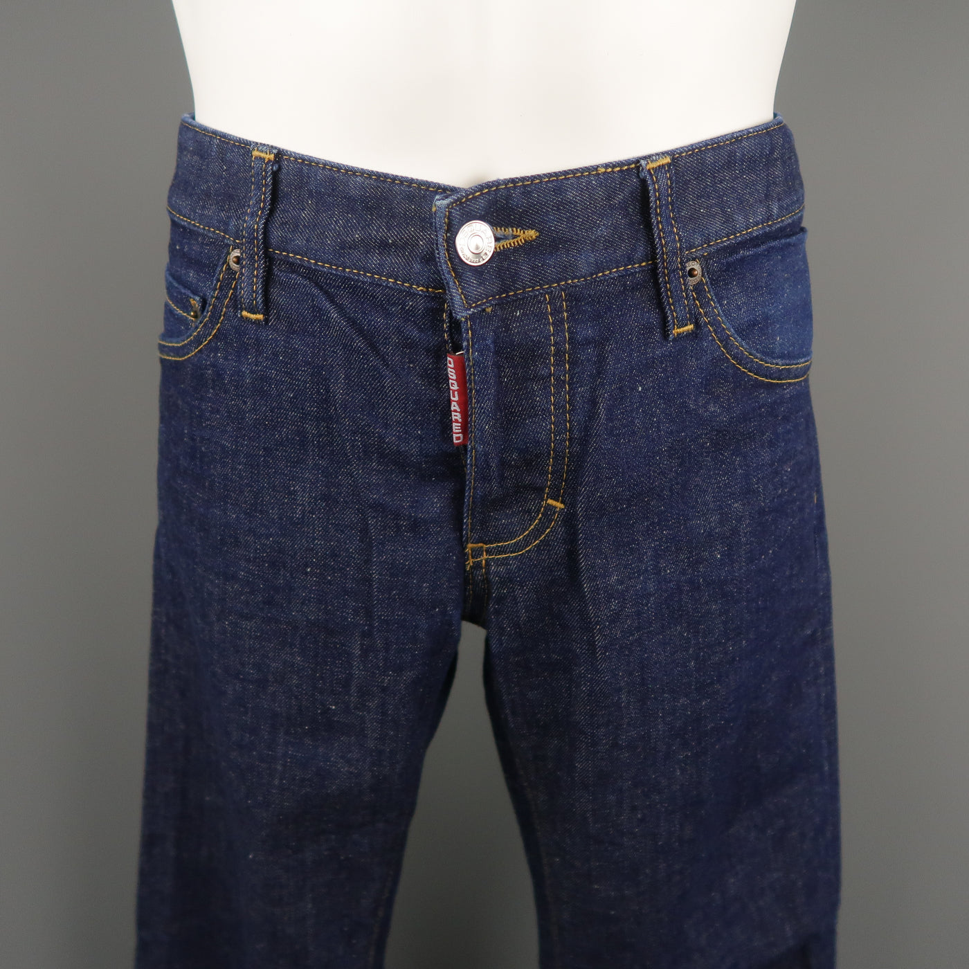 DSQUARED2 Size 32 Indigo Contrast Stitch Selvedge Denim Jeans