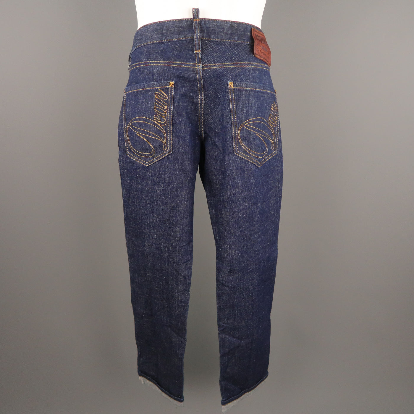 DSQUARED2 Size 32 Indigo Contrast Stitch Selvedge Denim Jeans