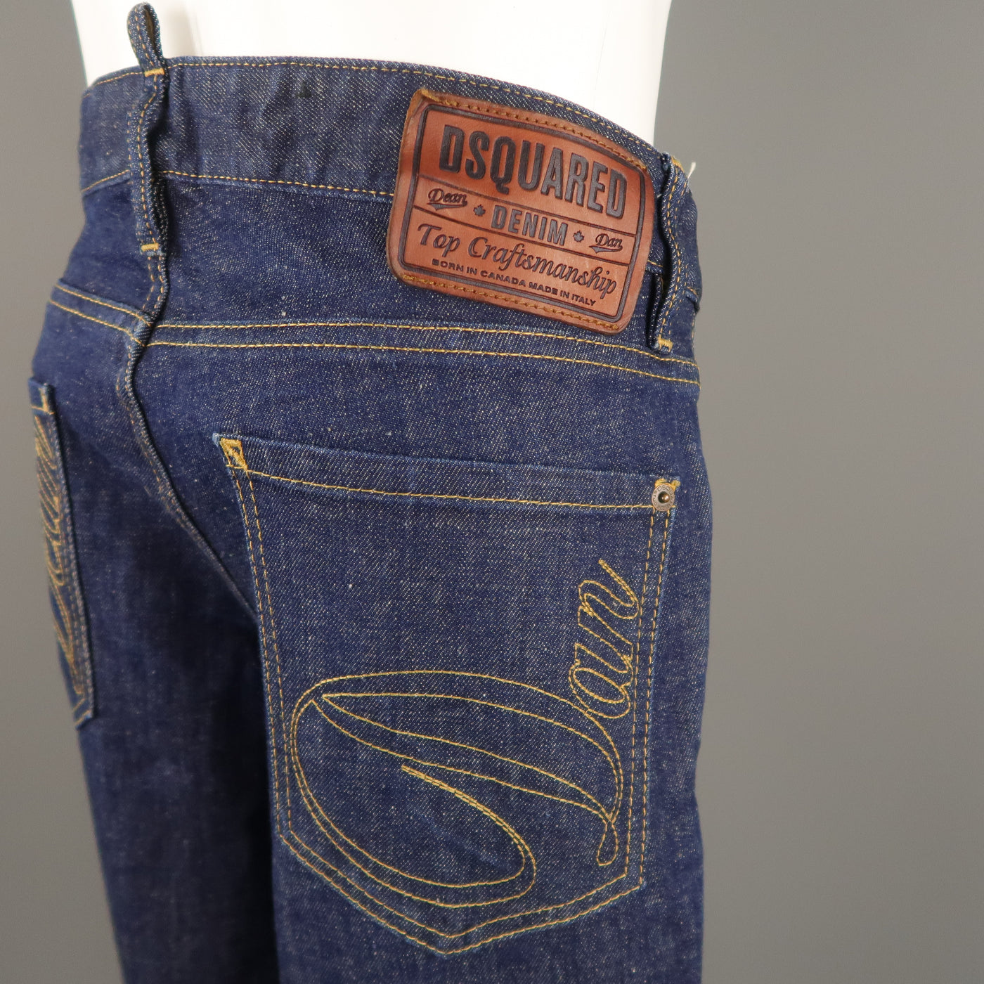 DSQUARED2 Size 32 Indigo Contrast Stitch Selvedge Denim Jeans