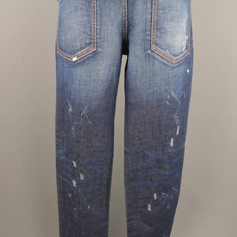 DSQUARED2 Size 34 Indigo Denim Distressed Jeans
