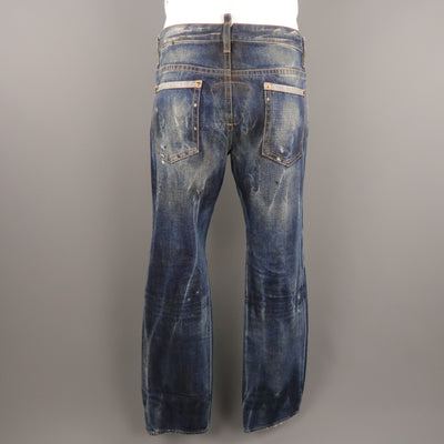 DSQUARED2 Size 34 Indigo Distressed Denim Zip Fly Jeans