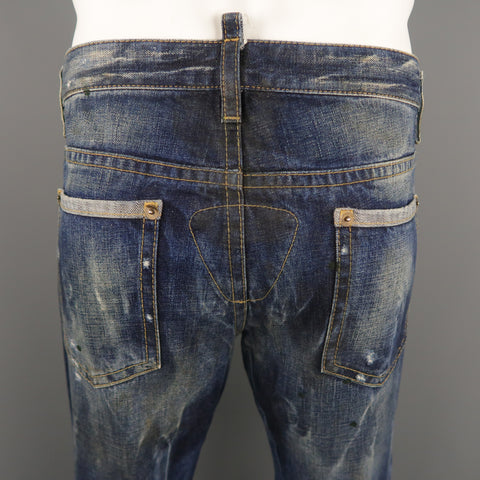 DSQUARED2 Size 34 Indigo Distressed Denim Zip Fly Jeans