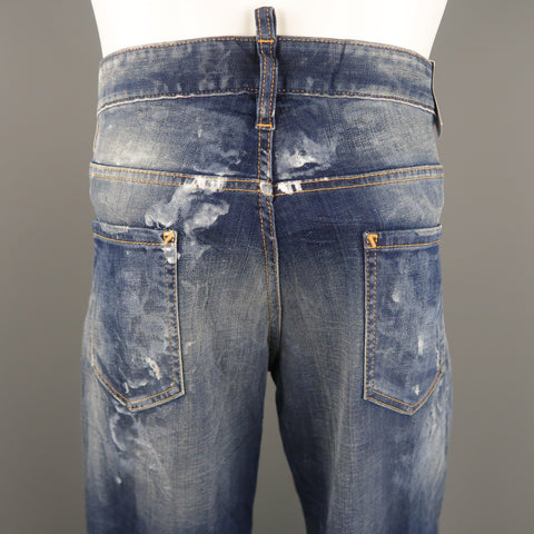 DSQUARED2 Size 34 Indigo Painted Denim 34 Button Fly Jeans