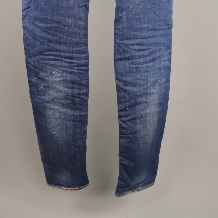 DSQUARED2 Size 34 Indigo Painted Denim 34 Button Fly Jeans