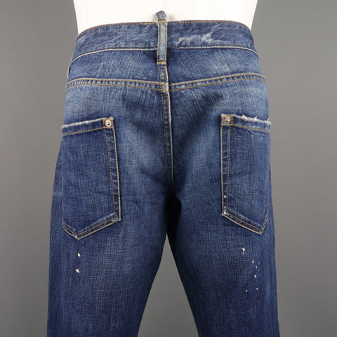 DSQUARED2 Size 34 Washed Idigo Distressed Denim Paint Splatter Jeans DSQUARED2