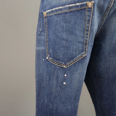 DSQUARED2 Size 34 Washed Idigo Distressed Denim Paint Splatter Jeans DSQUARED2
