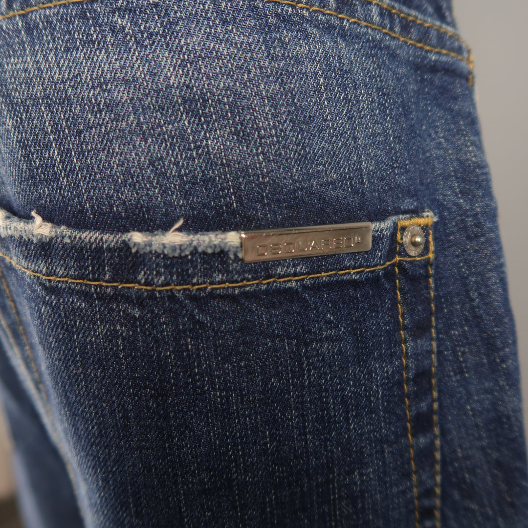 DSQUARED2 Size 34 Washed Idigo Distressed Denim Paint Splatter Jeans