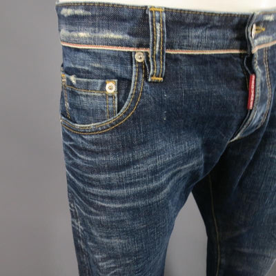 DSQUARED2 Size 34 Washed Indigo Selvedge Distressed Denim Jeans