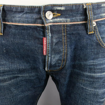 DSQUARED2 Size 34 Washed Indigo Selvedge Distressed Denim Jeans