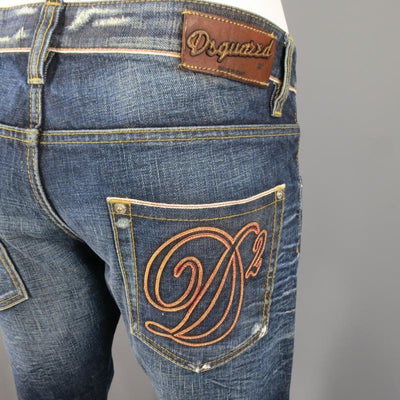 DSQUARED2 Size 34 Washed Indigo Selvedge Distressed Denim Jeans