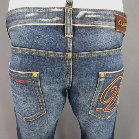 DSQUARED2 Size 34 Washed Indigo Selvedge Distressed Denim Jeans DSQUARED2