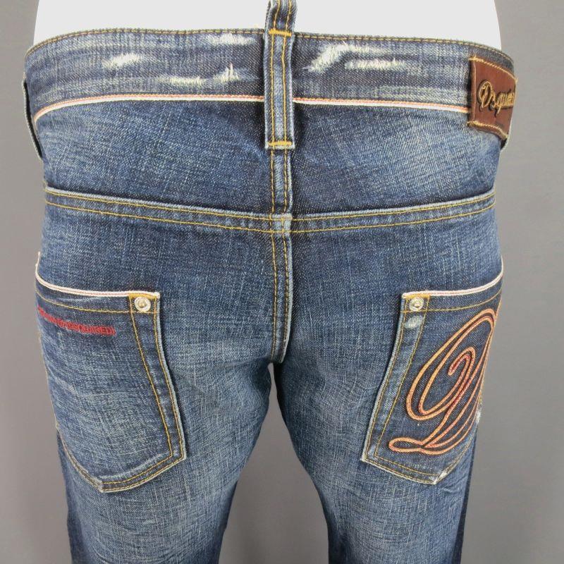 DSQUARED2 Size 34 Washed Indigo Selvedge Distressed Denim Jeans