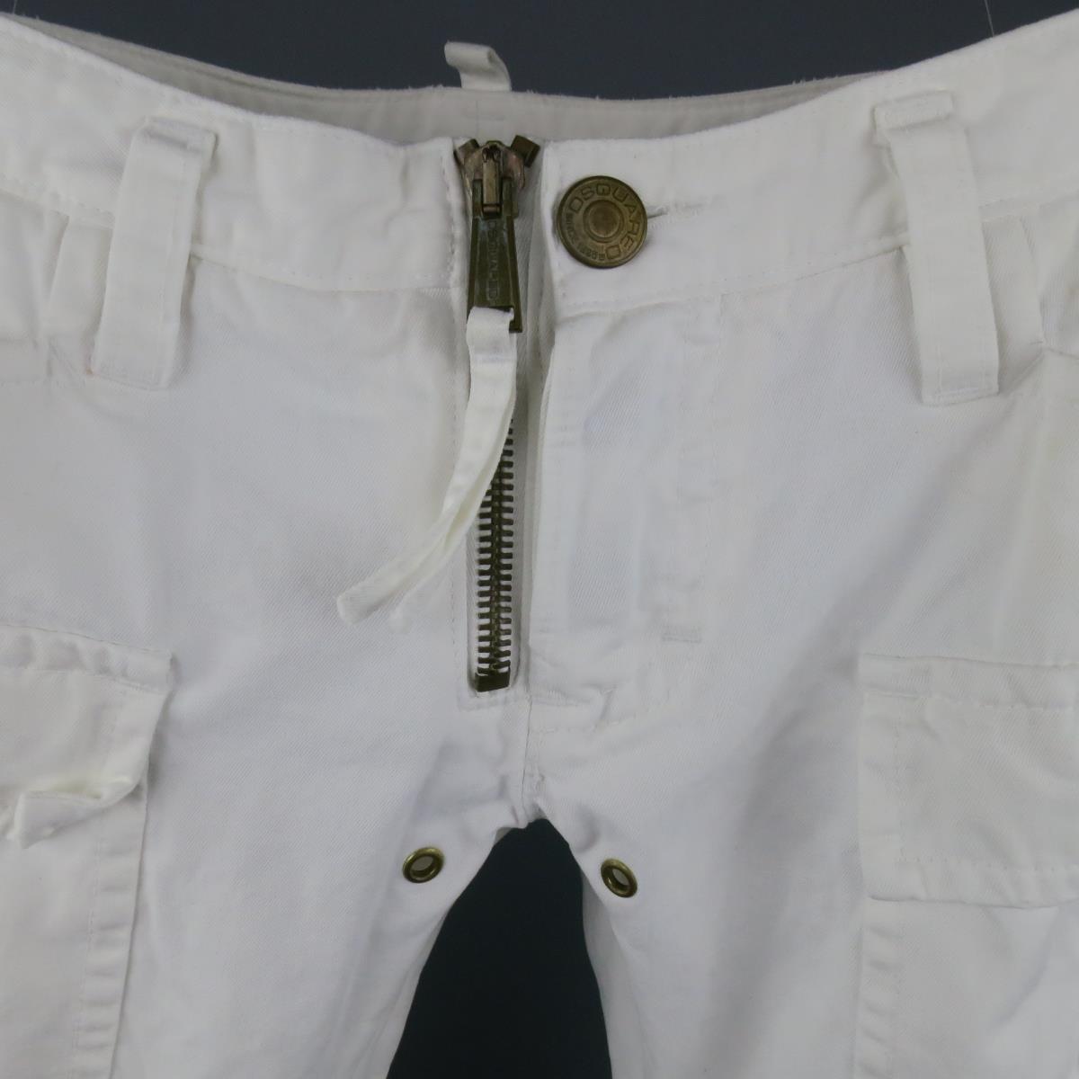 DSQUARED2 Size 34 White Cotton Zip Cargo Utility Pants