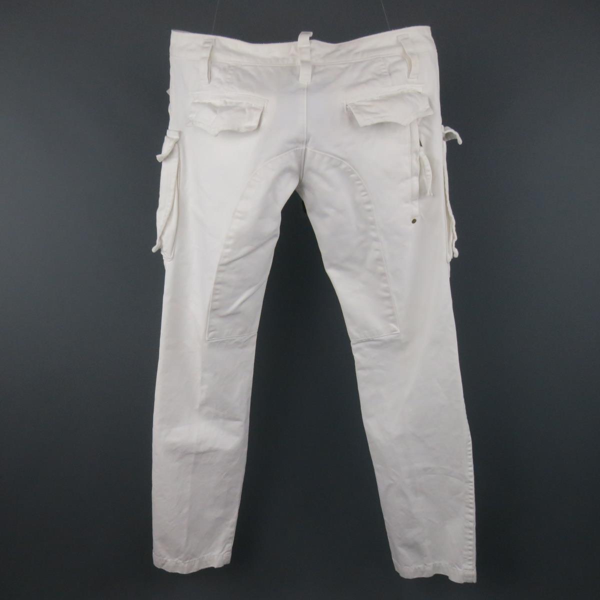 DSQUARED2 Size 34 White Cotton Zip Cargo Utility Pants
