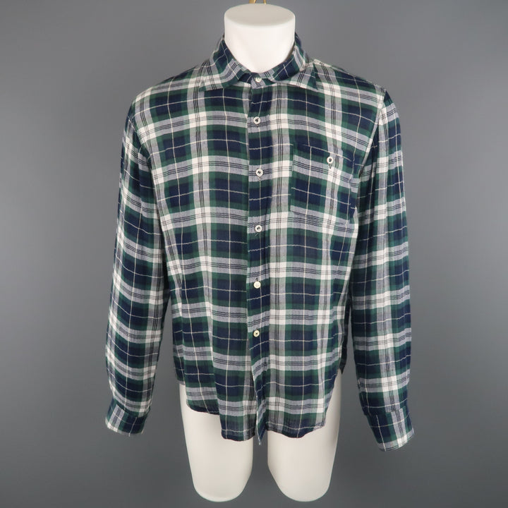 DSQUARED2 Size 42 Green & Blue Plaid Cotton Button Up Long Sleeve Shirt