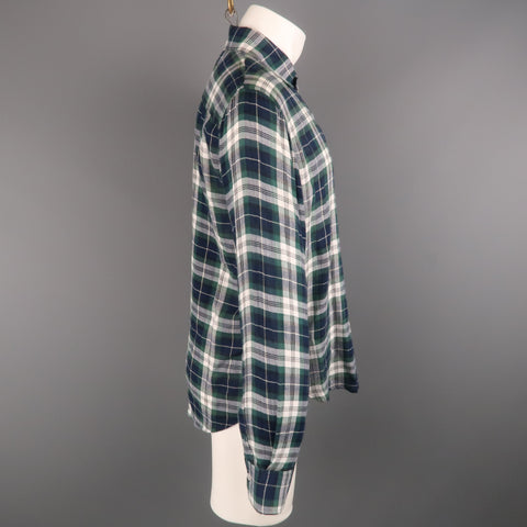 DSQUARED2 Size 42 Green & Blue Plaid Cotton Button Up Long Sleeve Shirt