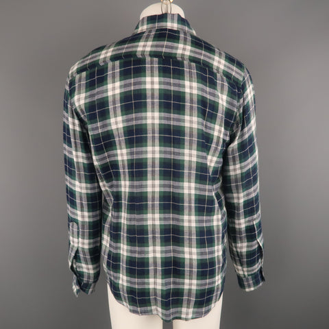 DSQUARED2 Size 42 Green & Blue Plaid Cotton Button Up Long Sleeve Shirt